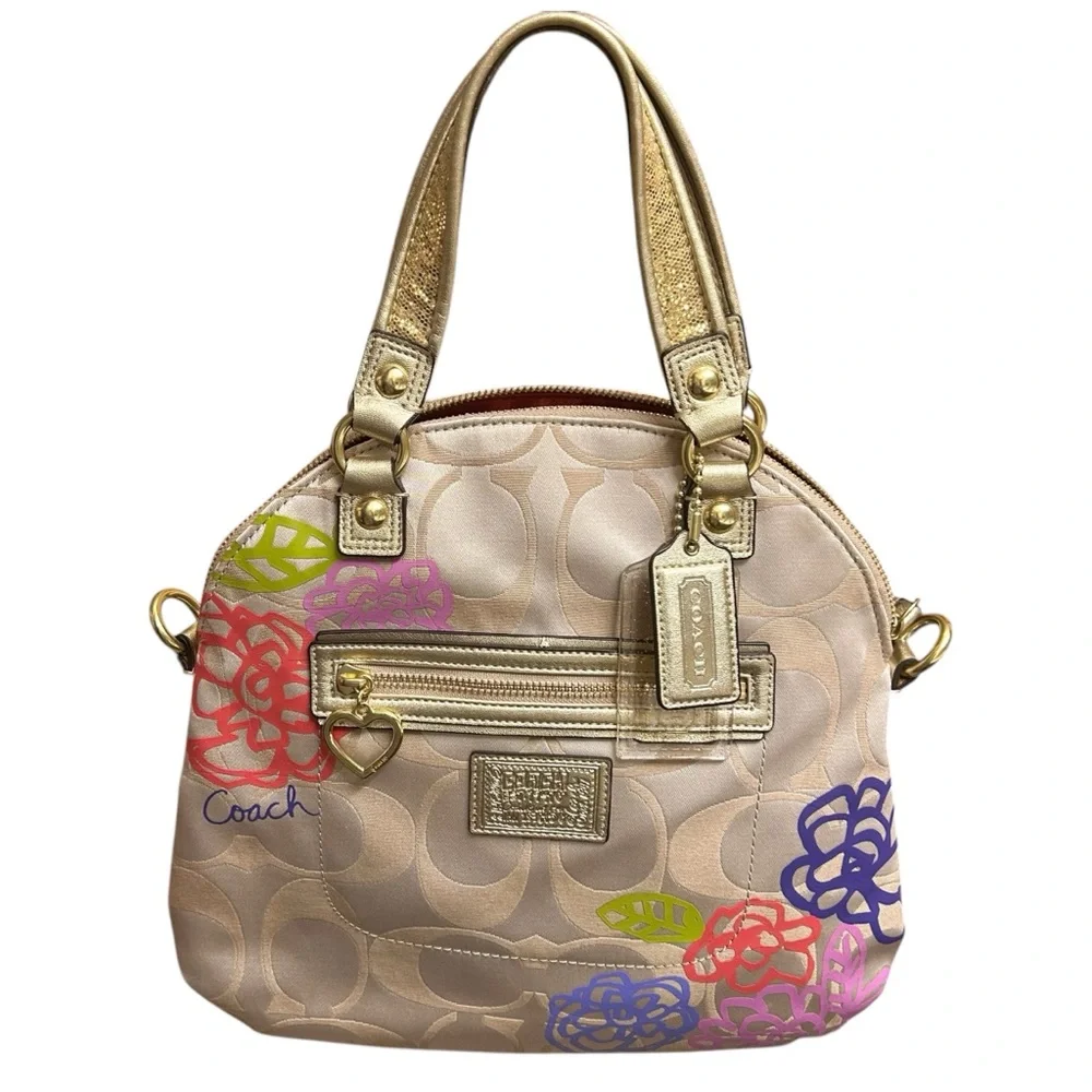 EUC Coach Poppy Gold and Floral Women's Covertible Shoulder or Crossbody F22323 - Picture 2 of 11